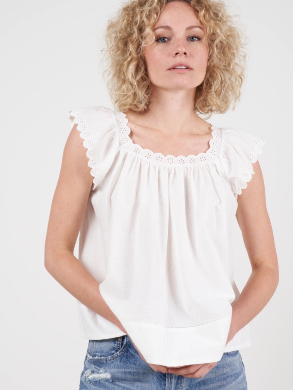 THE GREAT. The Eyelet Keepsake Top in White